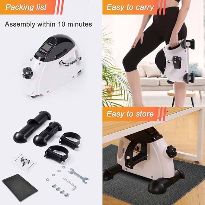 Under Desk Bike Pedal Exerciser - Portable Mini Exercise Bike Desk Cycle for Legs/Arms Exercise, Foot Pedal Exerciser for Seniors with LCD Screen Display