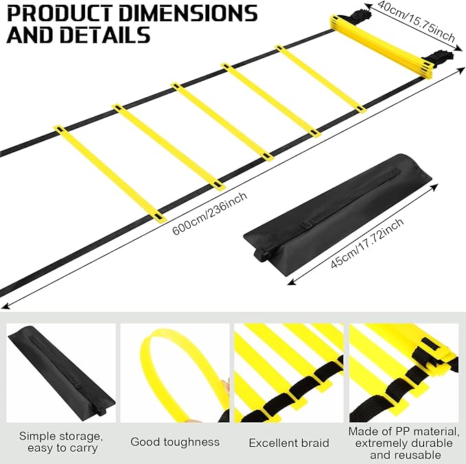 Sosation 2 Pieces Agility Ladder 20 Feet Adjustable