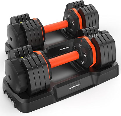 Sportsroyals 25LB 55LB Adjustable Dumbbells Set, 5LB to 25LB Dumbbells Pair,15LB to 55LB Hex Adjustable Dumbbells of 2 Anti-Slip Handle, Suitable for Home Gym Exercise Equipment