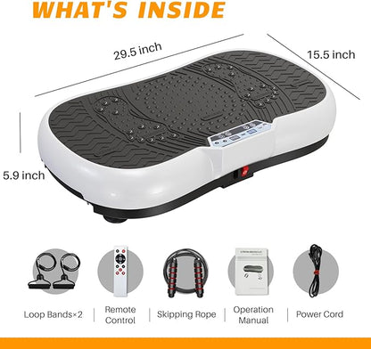 Bigzzia Vibration Plate Exercise Machine 10 Modes Whole Body Workout Vibration Fitness Platform w/ Loop Bands Jump Rope Bluetooth Speaker Home Training Equipment for Weight Loss & Toning