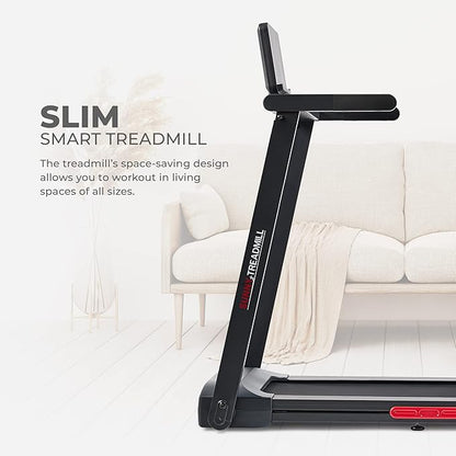 Sunny Health & Fitness Interactive Slim Folding Treadmill with Advanced Brushless Technology, Enhanced Stabilization, Exclusive SunnyFit App Bluetooth Connectivity, Optional 12-Level Auto Incline