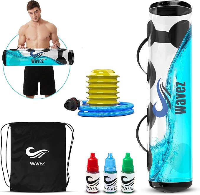 Aqua Bag Fitness Equipment – upto 48lbs Core Water Gym Equipment Sandbags for Working Out Includes Air Pump,3 Dyes,Drawstring Bag ,Workout Bag for Strength Training, Baseball Training,Get sweat with water