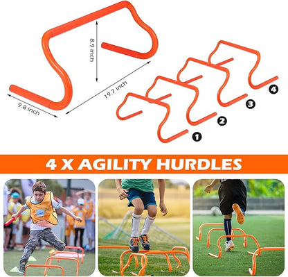 Soccer Training Equipment 20ft Agility 4 Hurdles, 12 Soccer