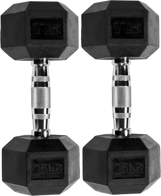 Signature Fitness Rubber Encased Hex Dumbbell, Multiple Sizes