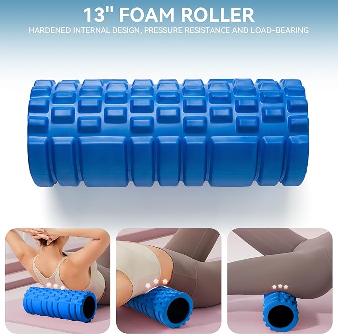 5 in 1 Foam Roller Set for Deep Tissue Muscle Massage, High Density Trigger Point Fitness Patented Exercise Foam Roller, Massage Roller, Massage Ball, Resistance Band, for Whole Body