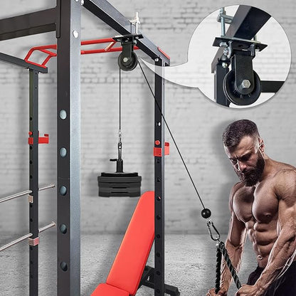 KORIKAHM Upgraded Cable Pulley System, LAT Pull Down Machine for Home Gym Equipment, Weight Pulley System for Cable Machine, LAT Pulley System for Strength Training Power Cages, Power Racks