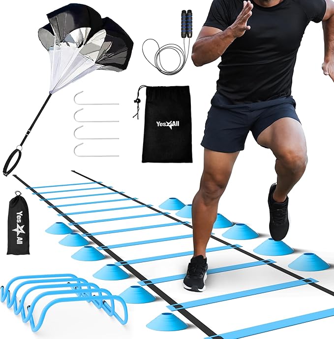 Yes4All Speed Training Equipment Set: 15ft Agility Ladder 5 Agility 12 Disc