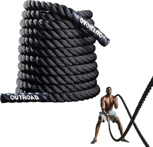 Outroad Battle Rope, 1.5" Diameter 30ft Poly Dacron Workout Exercise Training Heavy Rope, Workout Equipment for Crossfit Training Home Gym & Fitness Exercises, Black and Pattern