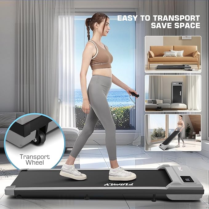 FUNMILY Walking Pad Treadmill 300 lb Capacity Under Desk Treadmill, 2.5hp Portable Treadmills for Home Office Small Running, 2 in 1 Working Walking Jogging Machine with Shock Absorption, LED Display