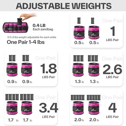 Sportneer Adjustable Ankle Wrist Weights for Men Women Kids, Adjustable Leg & Cuff Weight Straps for Fitness, Walking, Running, Aerobics, Yoga, Gym | 2 lbs for Each Ankle, 1 Pair Total Weight 4 lbs