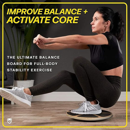 URBNFit Balance Board Trainer - Wooden Wobble Balancing Board for Core Stability, Strength Training & Flexibility - Wobble Board w/Workout Guide to Exercise at Desk or Home Gym﻿