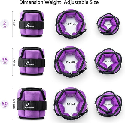 Sportneer Adjustable Ankle Weights for Women and Men：1 Pair 1 2 3 4 6 7 8 10 lbs Upgraded Easily Adjustable Leg Weight, Weighted Wrist Weight Strap for Gym, Fitness, Workout, Walking, Dancing