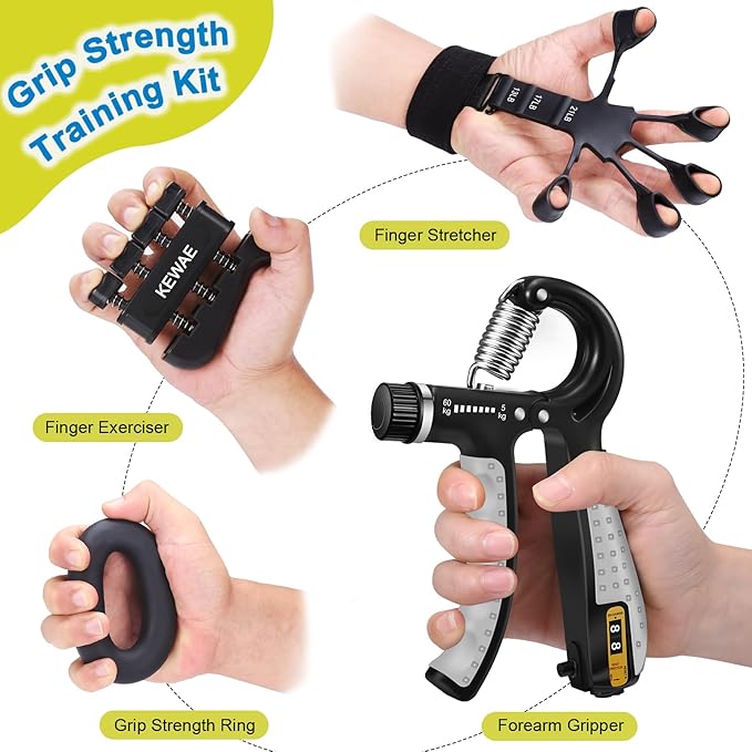 Grip Strength Trainer Kit 6 Pack with Finger Exerciser, Hand Grip Strengthener, Hand Extension Exerciser and Forearm Workout Ring for Muscle Building and Injury Recover