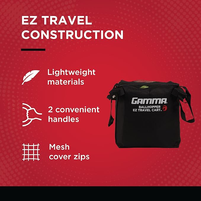 Gamma Sports EZ Travel Cart Pro, Portable Compact Design, Sturdy Lightweight Construction, 150 or 250 Capacity Available, Premium Carrying Case Included