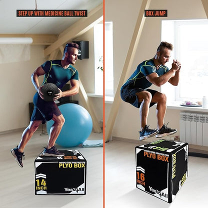 Yes4All 3-in-1 Soft-Padded Plyo Box With Wooden Core, Non-Slip Multi-Use Cushioned Plyometric Jump Box for Jumping, Conditioning, Strength Training