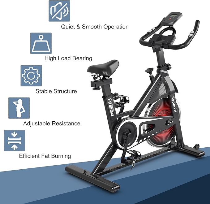 Indoor Cycling Bike, Exercise Bike w/Resistance Adjustment, Stationary Fitness Machine w/Comfortable Seat Cushion, Silent Belt Drive, Phone Holder, Fitness Training Bike for Home Gym