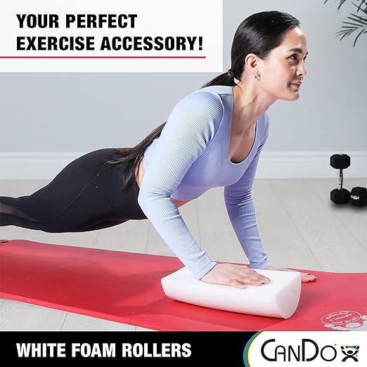 CanDo White PE Foam Rollers for Exercise, Finess, Muscle Restoration, Massage Therapy, Sport Recovery and Physical Therapy for Home, Clinics, Professional Therapy Half-Round 6" x 48"