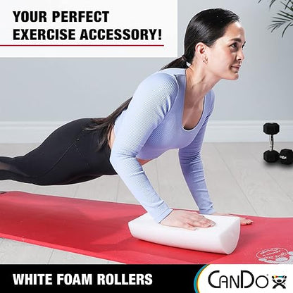 CanDo White PE Foam Rollers for Exercise, Finess, Muscle Restoration, Massage Therapy, Sport Recovery and Physical Therapy for Home, Clinics, Professional Therapy Half-Round 4" x 12"