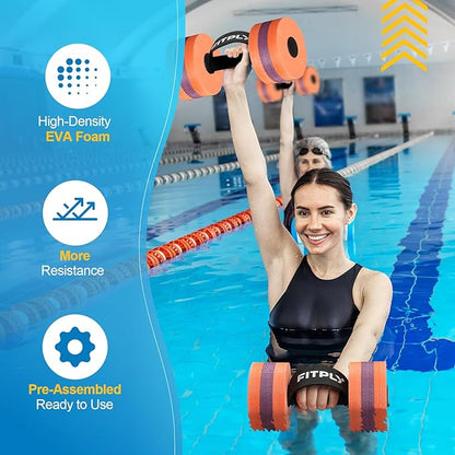 Water Weights Aquatic Pool Dumbbells for Pool & Water Exercise - EVA Foam Pool Weights, 2PCS Lightweight Water Dumbbells, Swim Weights and Water Aerobics Weight Loss Pool Exercise Equipment