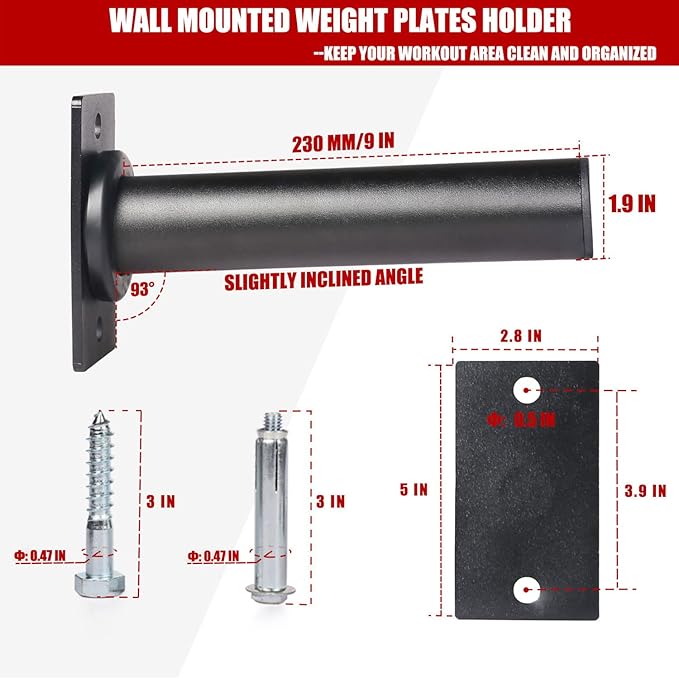 SYL Fitness Wall Mounted Weight Plate Holder, Wall Weight Storage Rack Available in 1" and 2"