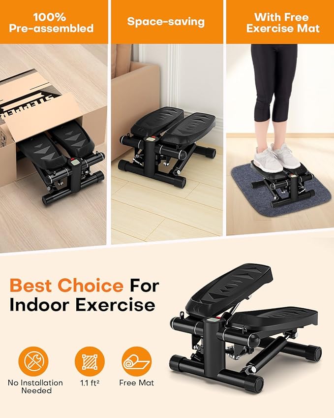 Steppers for Exercise at Home, Adjustable Pedal Height Stair Steppers with Resistance Bands for Home Fitness, Mini Steppers with 330LBS Loading Bearing Exercise Equipment(with Stepper Mat)