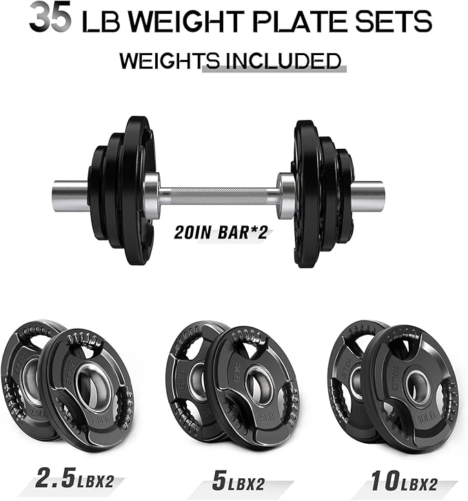 RITFIT 16”/20” Olympic Dumbbell Handles Pair of 500lbs Capacity Loadable Dumbbell Bars with Collars for 2” Olympic Weight Plates Adjustment Perfect for Strength Training in Home Gym