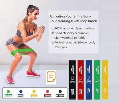 Resistance Loop Exercise Bands for Home Fitness, Yoga Pilates, Stretching, Strength Training, and Physical Therapy - Elastic Workout Bands Set, Ideal for Women & Men