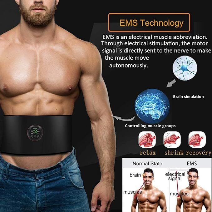 EMS Muscle Stimulator,Ab Machine,Abdominal Toning Belt Workout Portable Ab Stimulator Home Office Fitness Workout Equipment for Abdomen