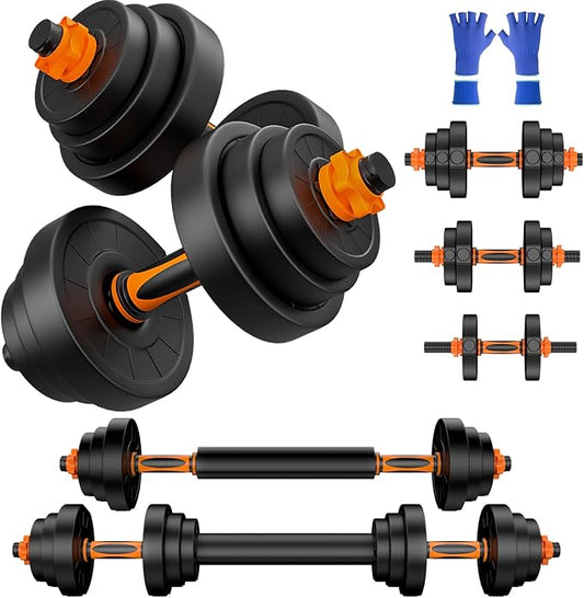 44LB Adjustable Dumbbelsll Set of 2, Weights Set 4 in 1, Barbell Weight Set for Women Men, Free Weights Exercise & Fitness Dumbbells for Home Gym, Hand Weightlifting Muscle Strength Training…