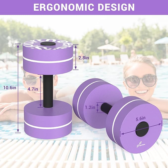 Sportneer Water Weights Aquatic Exercise Dumbbells Water Dumbbell Aerobics Workouts Set of 2 EVA Foam Pool Weights Dumbbells Set Aqua Fitness Barbells Equipment for Water Aerobics Weight Loss