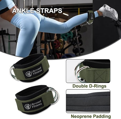 J Bryant Fitness Barbell Pad Kit with Ankle Straps for Cable Machine Resistance Hip Band for Booty Workout and Weight Lifting Straps, Thick Squat Pad with Bag for Hip-Thrusts, Squats, and Bench Press