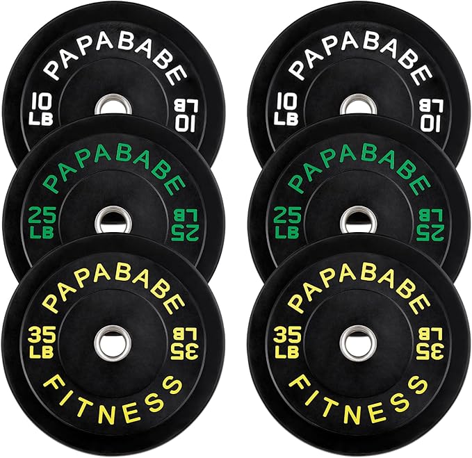 Papababe Bumper Plates, 2 Inch Olympic Weight Plates with Steel Hub Rubber Weights Plates for Weightlifting and Strength Training, Single, Pair & Set