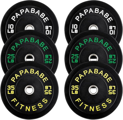 Papababe Bumper Plates, 2 Inch Olympic Weight Plates with Steel Hub Rubber Weights Plates for Weightlifting and Strength Training, Single, Pair & Set