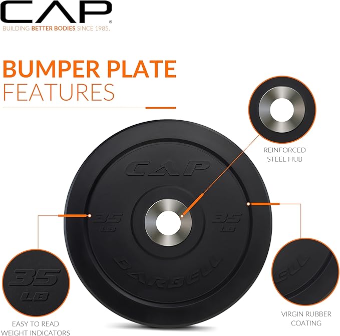 CAP Barbell 2-Inch Olympic Bumper Plate Weight Set | 100-370 lbs | Multiple Options