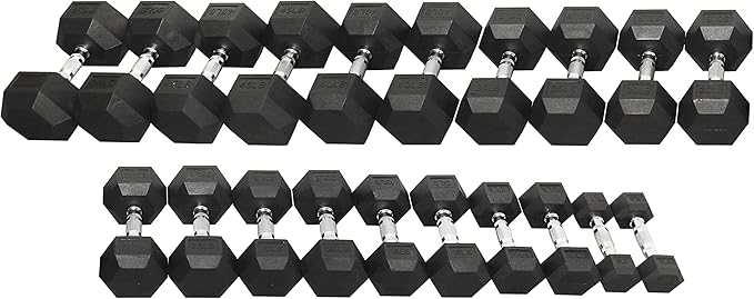 Signature Fitness Premium Rubber Coated Hex Dumbbell Weight Set