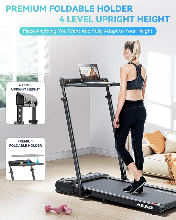 Under Desk Treadmill with Incline, 3.5HP Walking Pad with Handle Bar Removable Desk Workstation, 300 Lbs Foldable Treadmills for Home Small Office, LED Display, Wristband Remote Control