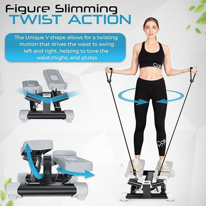 Advanced Steppers for Exercise - Stair Stepper with 350 LBS Weight Capacity, Cardio Equipment with Resistance Bands, Mini Stepper with Optional Twist Motion, Adjustable Height with LCD