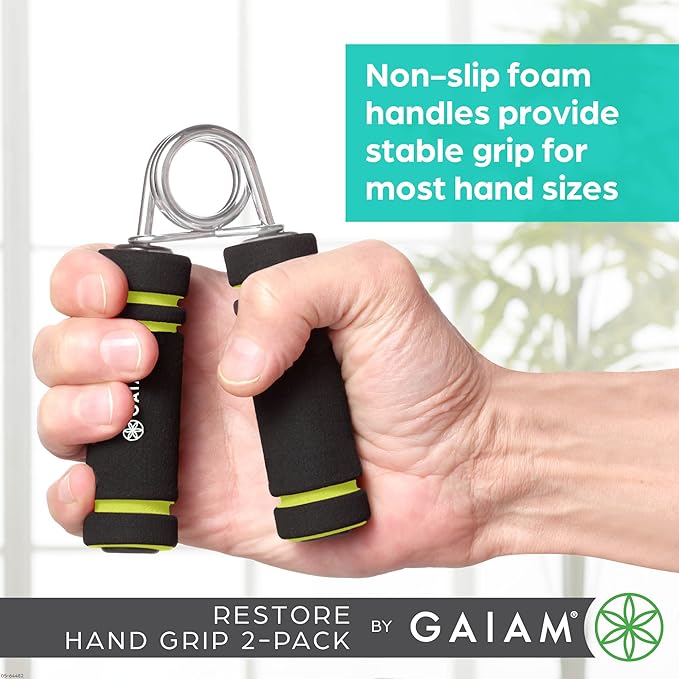 Gaiam Restore Hand Grip 2-Pack - Hand Strengthener Grips Foam Handle Medium Resistance for Physical Therapy, Arthritis, Carpel Tunnel, Finger, Forearm & Hand Pain Relief