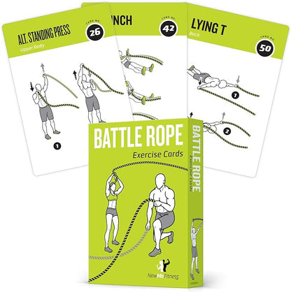 Battle Rope Exercise Cards, Set of 62 - with Guided Strength Training Workouts for Home or Gym :: Illustrated Fitness Cards with 50 Exercises :: Large Size, Durable & Waterproof