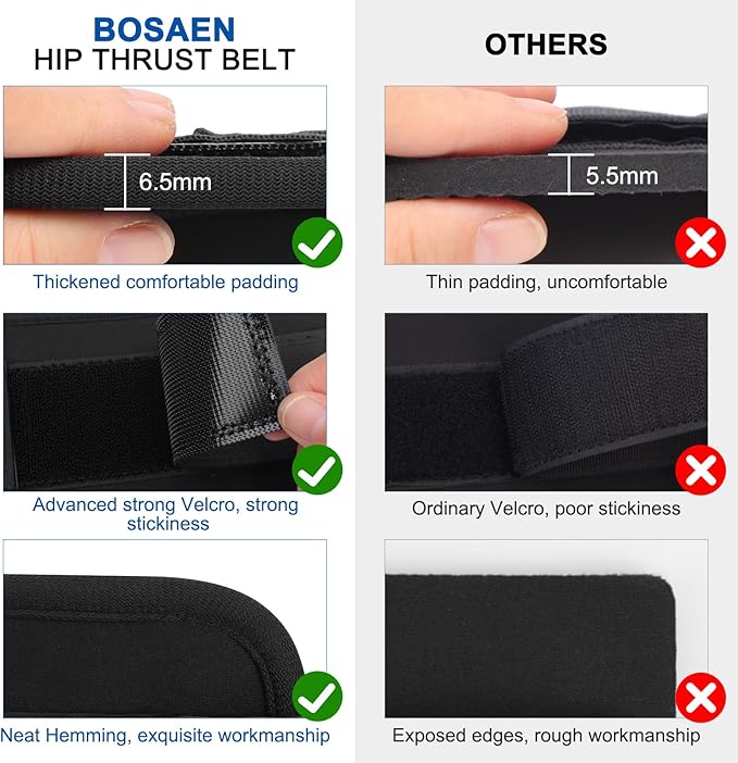 Hip Thrust Belt, Dumbbell Belt with 6.5mm Thick Non-slip Padding for Safety & Relieve Pressure, Booty Belt with Stronger Load-Bearing, Easy to Use with Dumbbells, Kettlebells or Plates