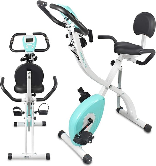 SereneLife Indoor Folding Stationary Exercise Bike - Cycling Cardio Workout Equipment - Compact Bicycle Fitness Machine with 8 Resistance Level for Home Workout, Pulse Monitoring, 265 LBS Capacity