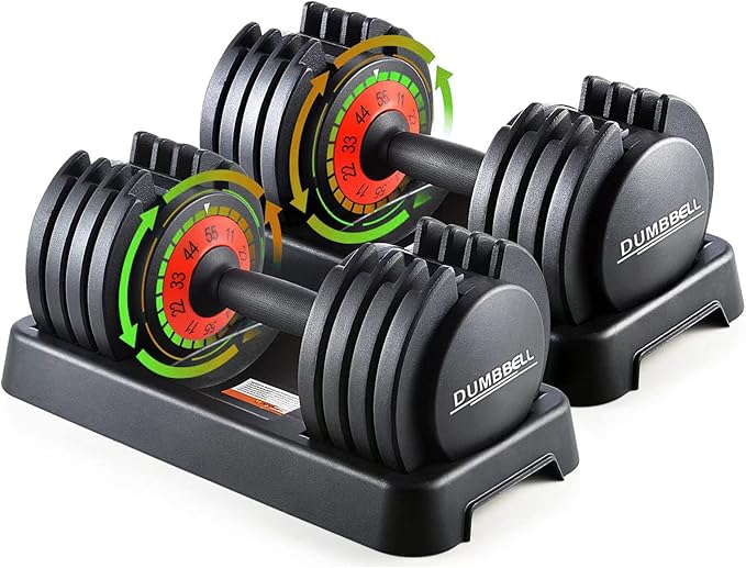 25/55LB Pair Adjustable Dumbbells Weights Set, 5in1 Free Weights Dumbbell with Anti-Slip Metal Handle, Suitable for Home Gym Exercise Equipment