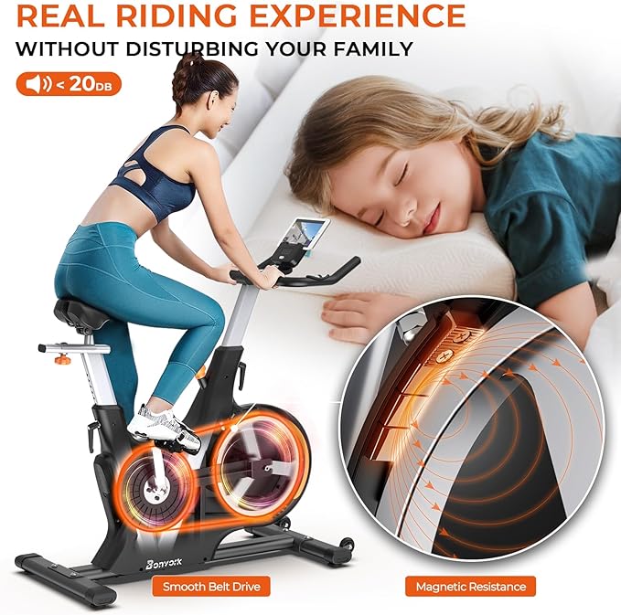 Magnetic Exercise Bike with 2 Seats - Bonvork Silent Belt Drive Stationary Bikes for Home with 40 LB Heavy Flywheel, Indoor Cycling Bike, Cycle Bike for Home Gym Workout Bike Training