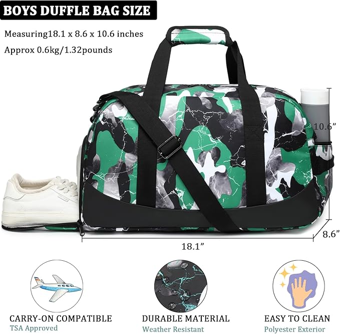 Duffle Bag for Boy Teens Athletic Bag for Sports Gym Bag with Shoe Compartment, Teen Boys Gymnastics Bag Carry On Weekender Travel Bag