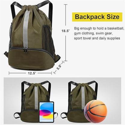 BeeGreen Drawstring Backpack Sports Gym Bag With Shoe Compartment and Two Water Bottle Holder …