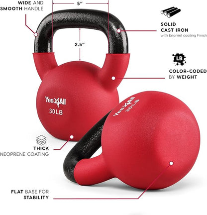 Yes4All Neoprene Coated/Adjustable Kettlebell & Kettlebell Sets - Hand Weights for Home Gym & Dumbbell Weight Set training