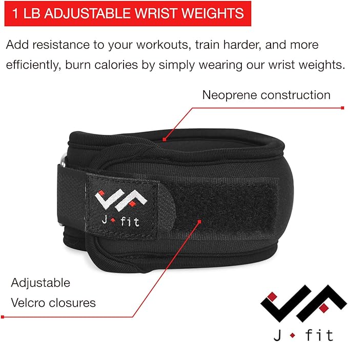 JFIT Wrist Weight Pair – Set of 2, Wrist Straps for Fitness, Walking, Workout – Multiple Size and Weight Options – Comfortable, Breathable, Moisture Absorbent Weight Straps for Men and Women