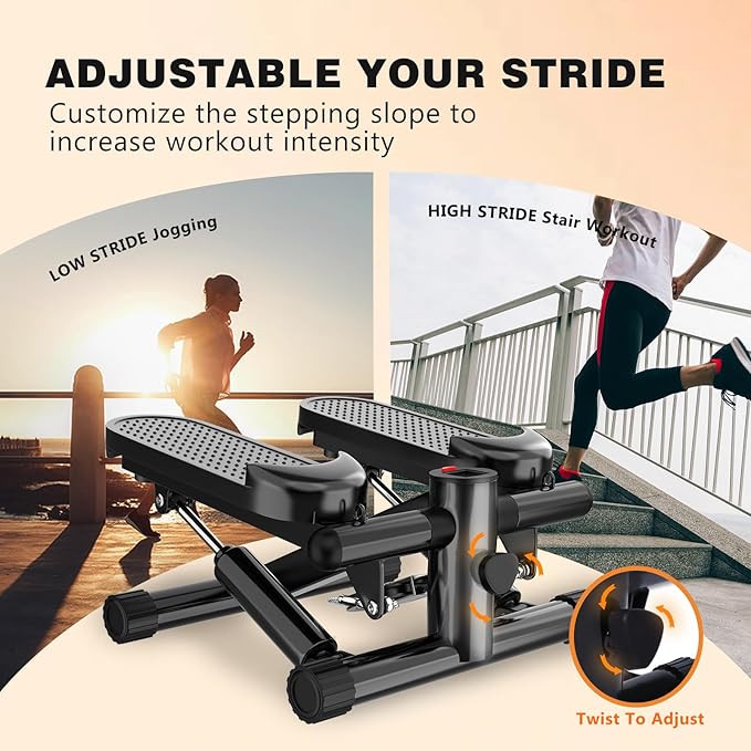 Mini Stair Steppers for Exercise at Home: Full Body Workout Equipment with Resistance Bands - Twist Cardio Stepping Machine with 330lbs Weight Capacity - Women Fitness Step Climber with LCD Monitor