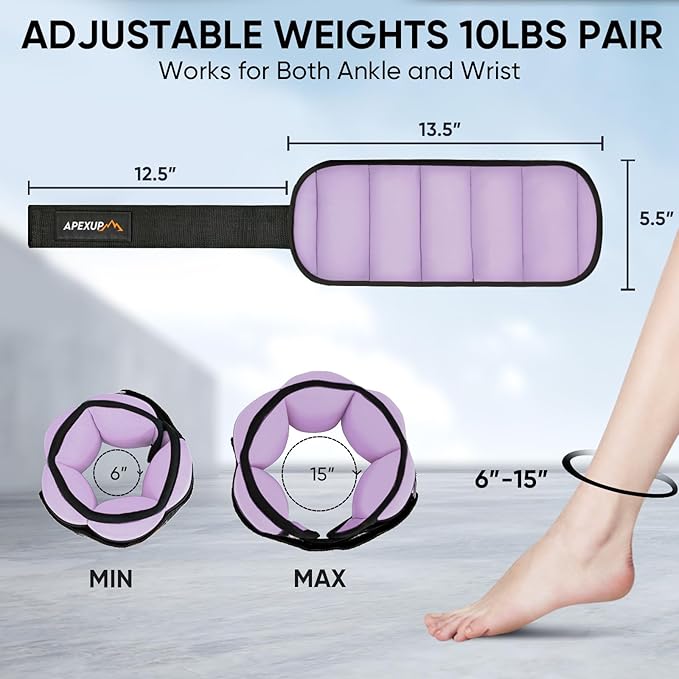 APEXUP 10lbs/Pair Adjustable Ankle Weights for Women and Men, Modularized Leg Weight Straps for Yoga, Walking, Running, Aerobics, Gym