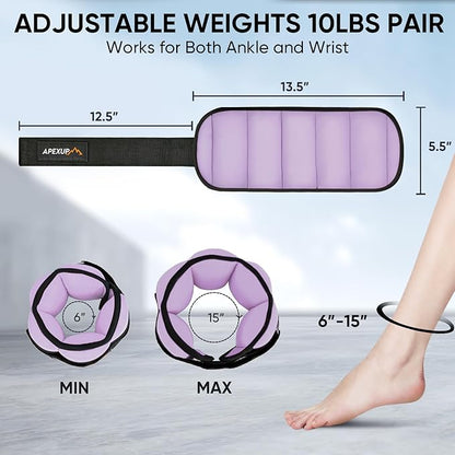 APEXUP 10lbs/Pair Adjustable Ankle Weights for Women and Men, Modularized Leg Weight Straps for Yoga, Walking, Running, Aerobics, Gym